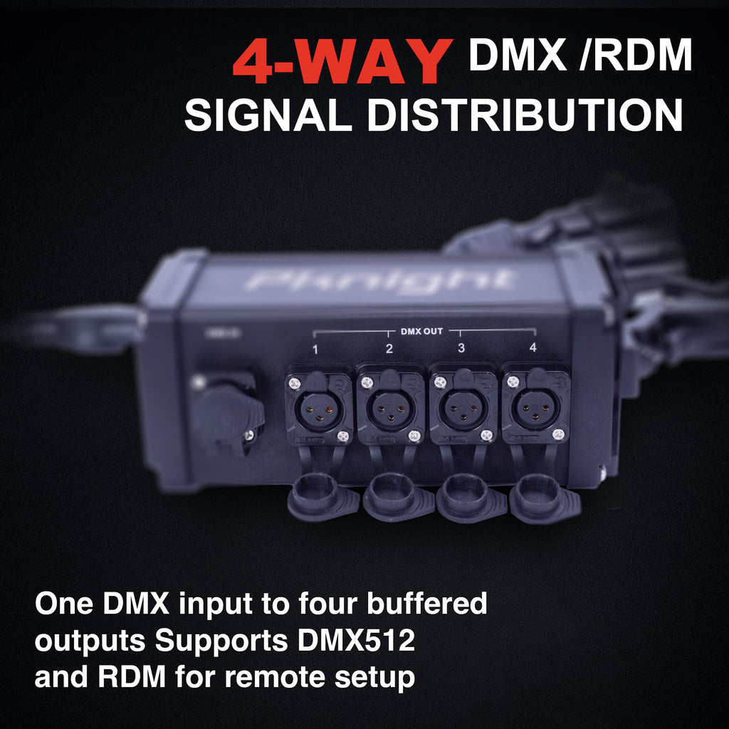 Pknight 4-Way DMX/RDM Splitter, IP67 Waterproof Lighting Signal Booste