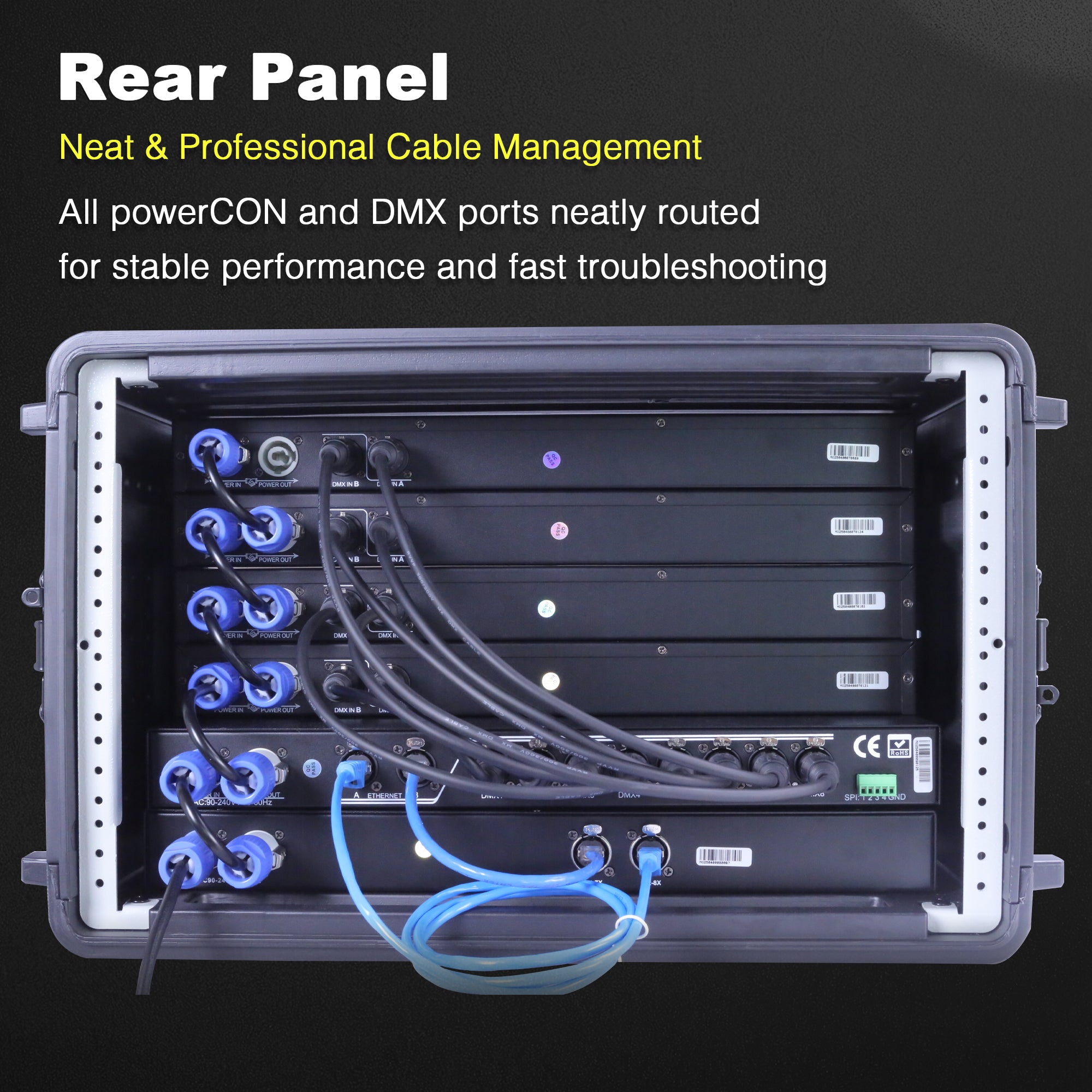 Pknight 19″ Rackmount Lighting and Network System,All in One Touring Rack with 4 RDM Splitters,ArtNet Controller and 12 Port Gigabit Fiber Switch,Professional Flight Case for Stage Lighting