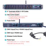 Pknight 2.4G Wireless WiFi & RS485 8-Outlet Smart PDU DMX Relay – Programmable Power Sequencer with DMX512 Control, Rack-Mount Power Distribution Unit for Home & Studio