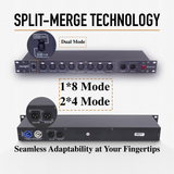 Pknight 8-Port RDM DMX Splitter with Dual Input, PowerCON Linking,Optional Isolation and Signal Amplifier Distributor for Stage Lighting RDMX-S8F