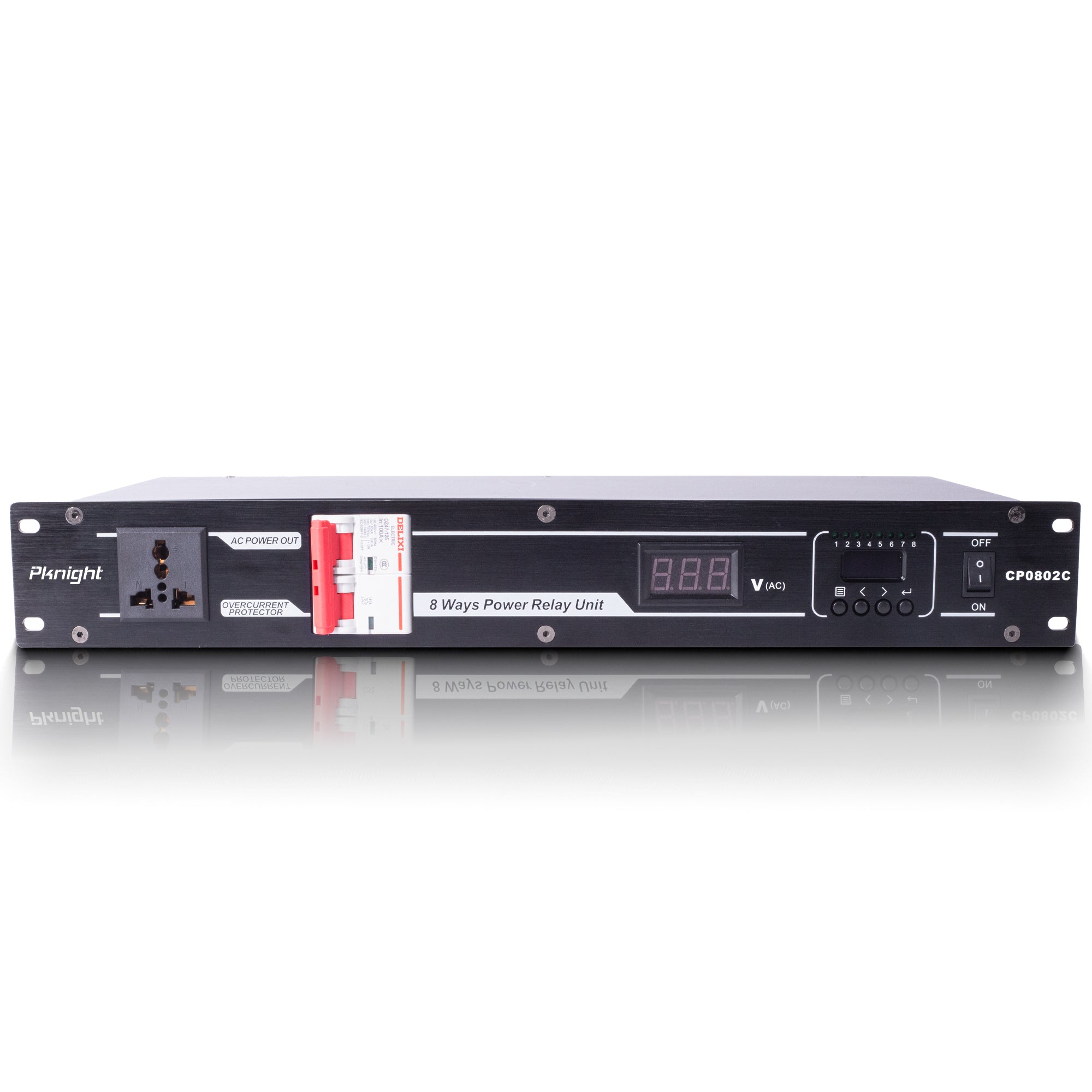 PKnight CP0802C 8-Channel Smart Power Sequencer and Intelligent Switch, 80A Power Management Controller with DMX512/RDM, RS485 and Manual Control, 19-Inch 1.5U Rack Mount, AC 90-240V for Stage Lighting and Audio Systems