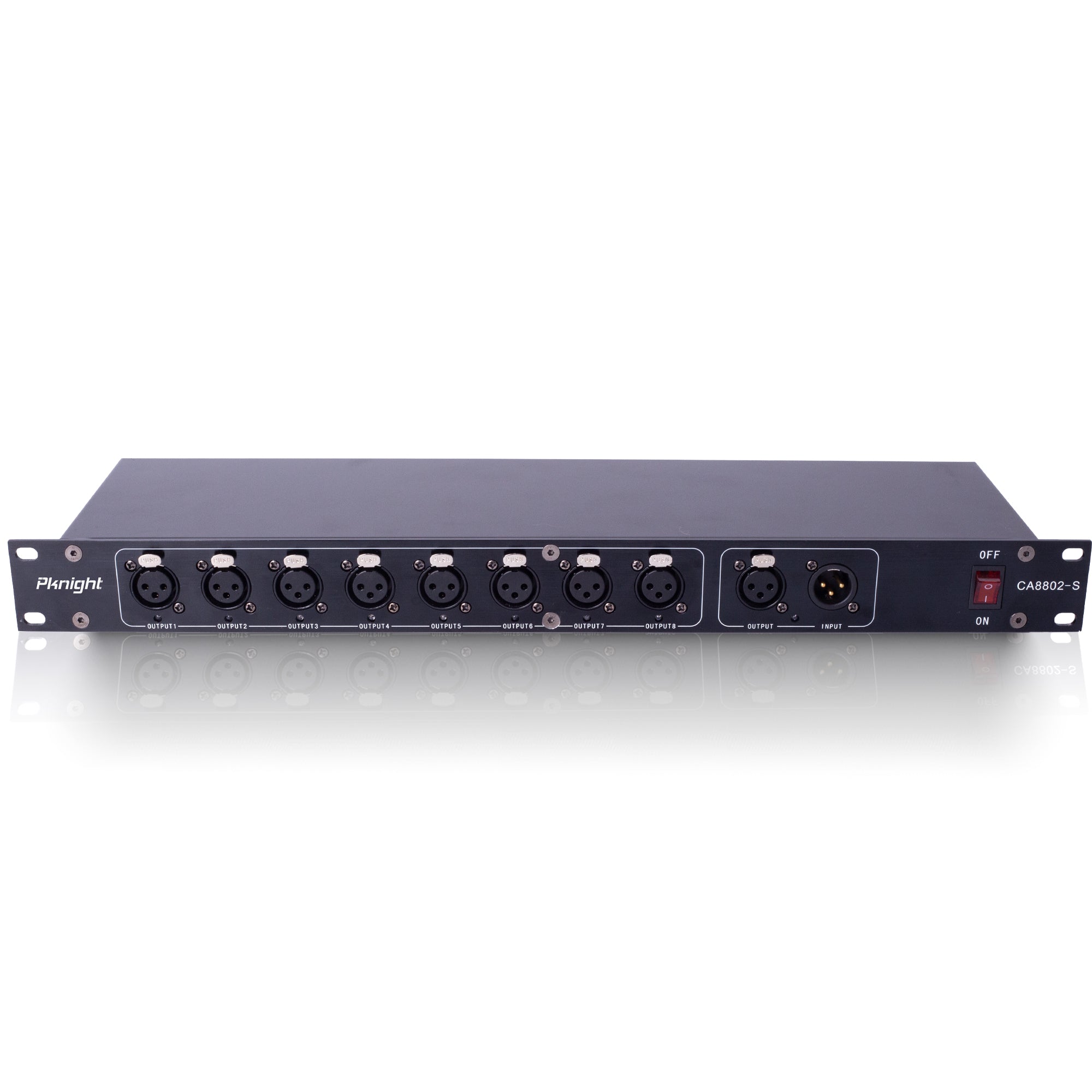 PKnight CA8802-S 8-Channel DMX Signal Amplifier, DMX512 Splitter Distributor with 8 Isolated Outputs, 1 Input and 1 Thru Output, 3-Pin XLR, 19-Inch 1U Rack Mount, AC 90-240V for Stage Lighting Control