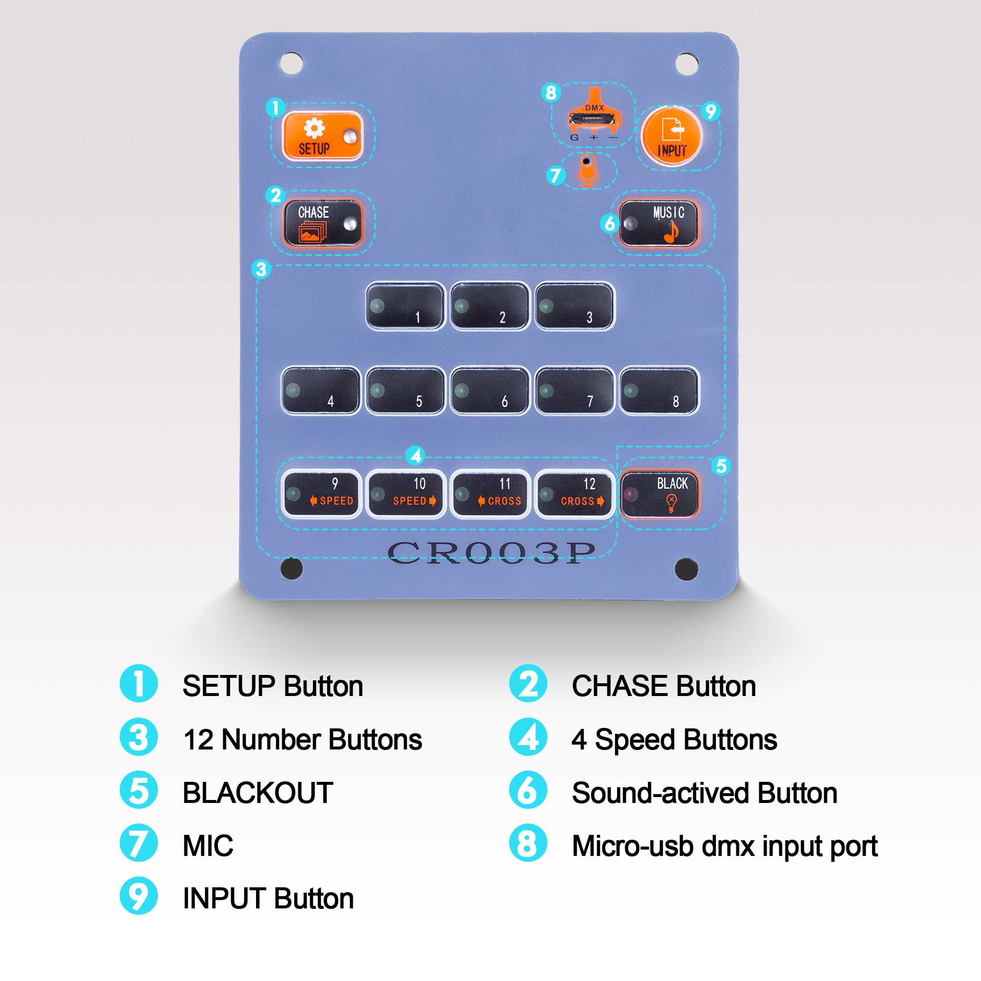 Pknight DMX Wall Mounted Controller Compact DMX Control Station for Church School home party Architectural Lighting