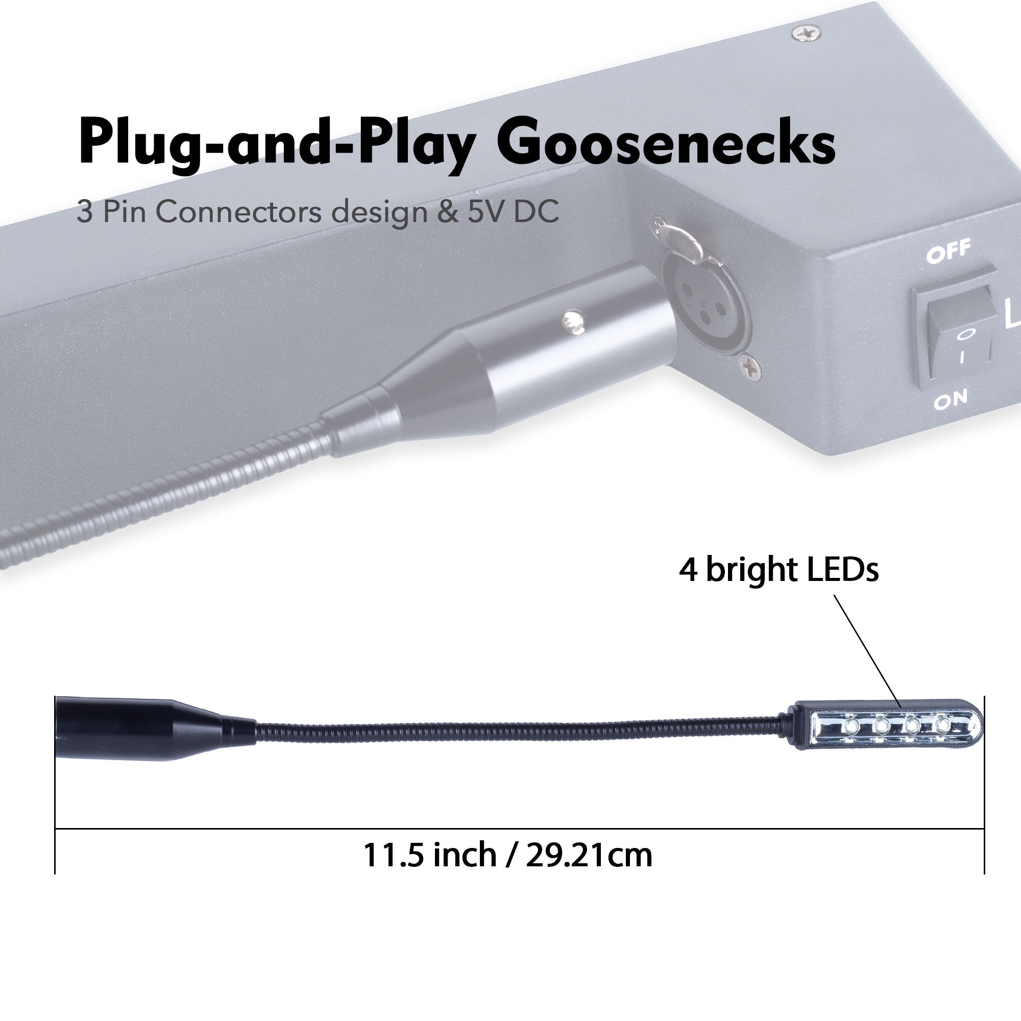Pknight Rack-Mountable Gooseneck LED light rack light two dimmable led