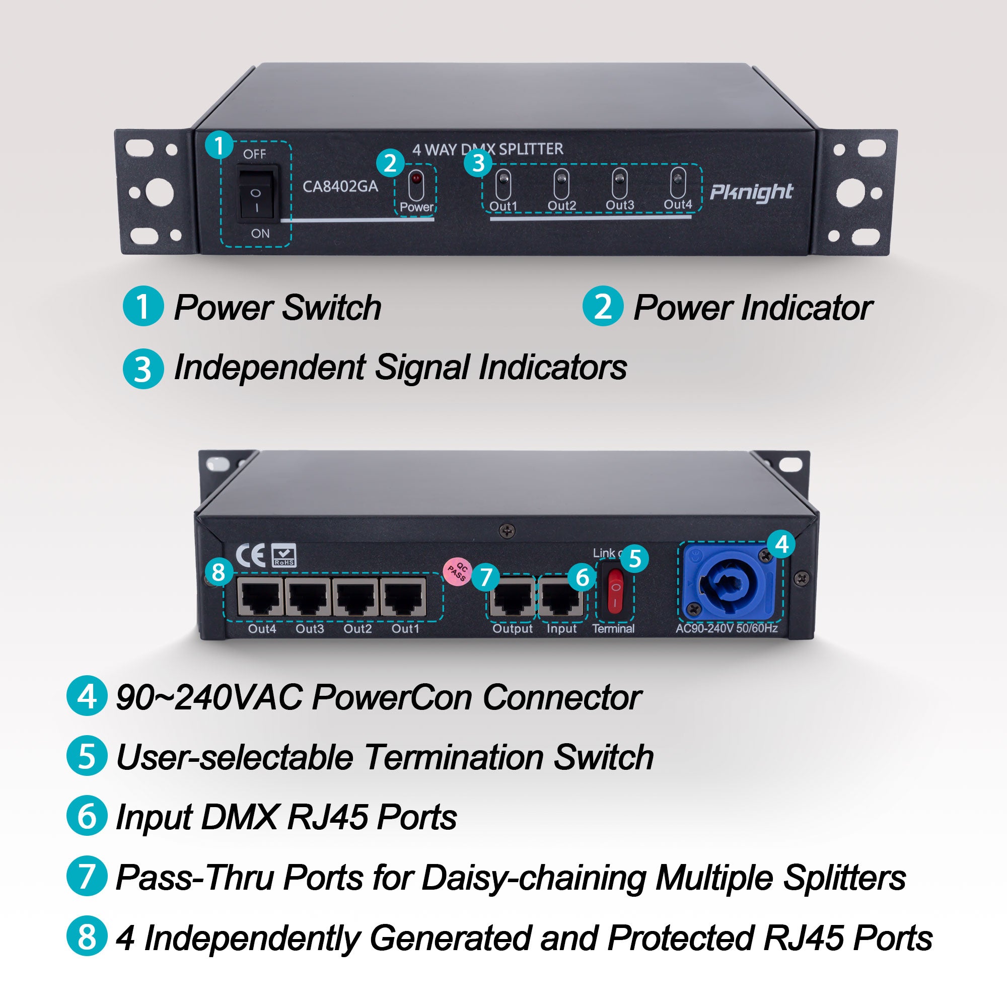 PKnight DMX 4 Way RJ45 dmx Splitter