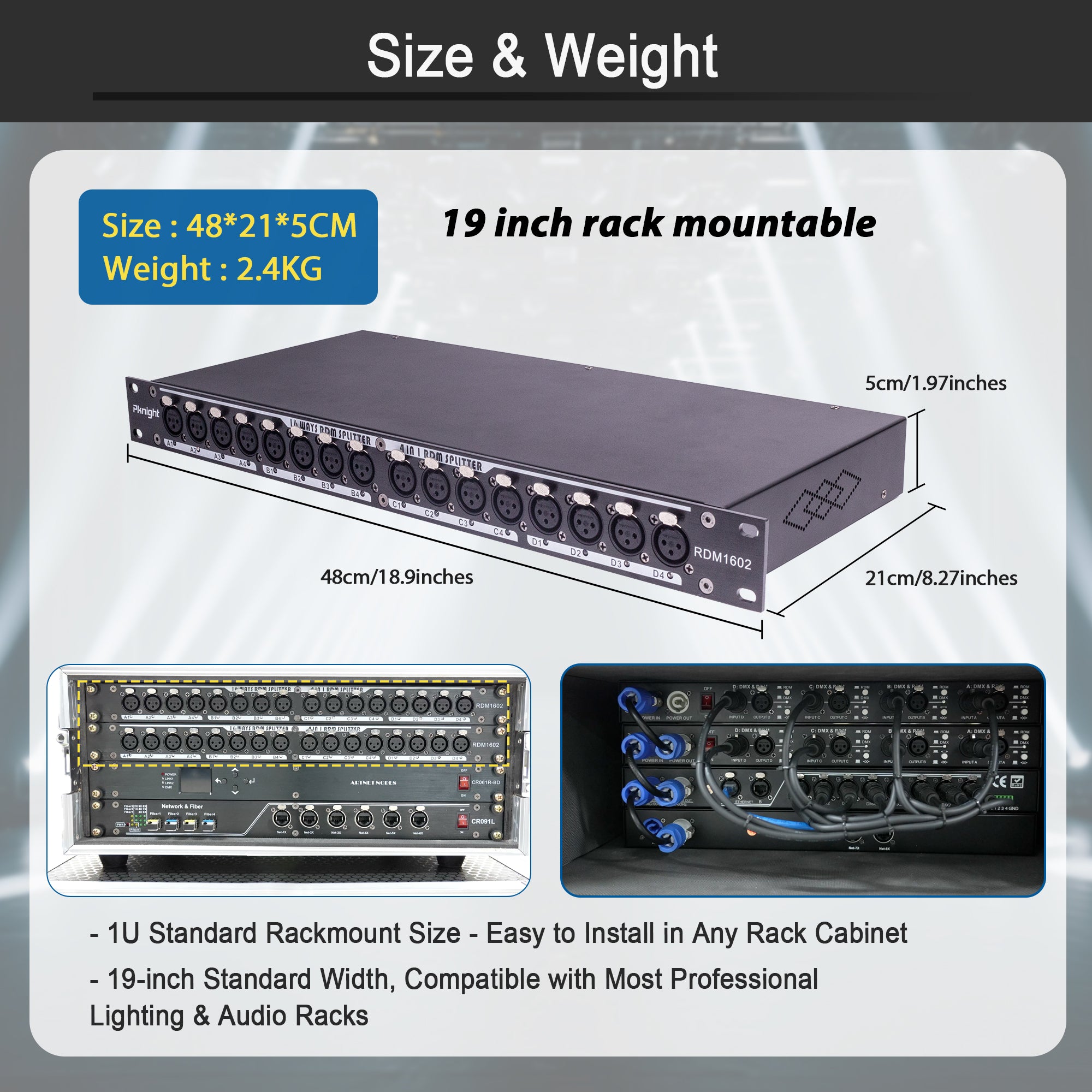 Pknight  16-Channel DMX & RDM Signal Splitter, Optically Isolated DMX Distributor with RDM Switch, Termination & LED Indicators RDM1602