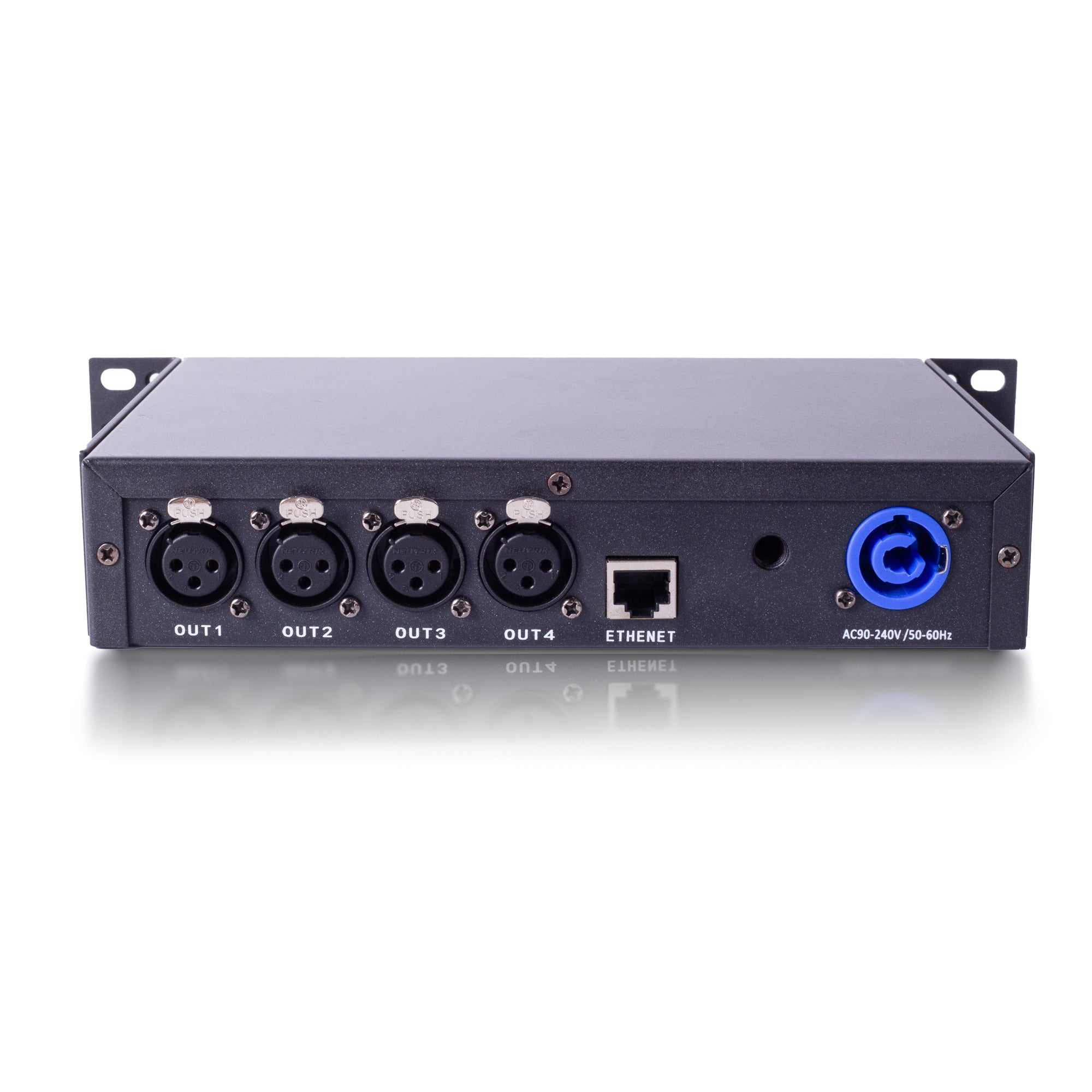 PKnight CR041H Art-Net to DMX512 Converter, 4-Port DMX Output Network Node, 2048-Channel DMX Controller Interface with LCD Menu, RJ45 Art-Net Input, AC 90-240V, 19-Inch Rack or Clamp Mount for Stage Lighting