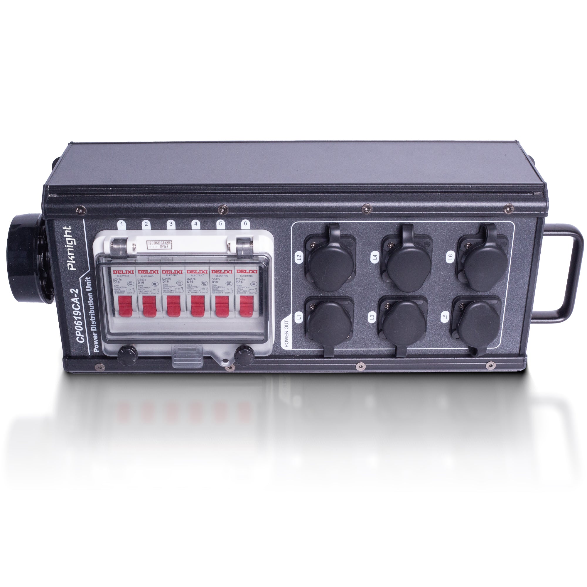 PKnight 19-Pin Input Stage Power Distribution Box, AC90-240V Power Distro Unit with 6 x16ATRUE1 Female Outputs for Stage Lighting
