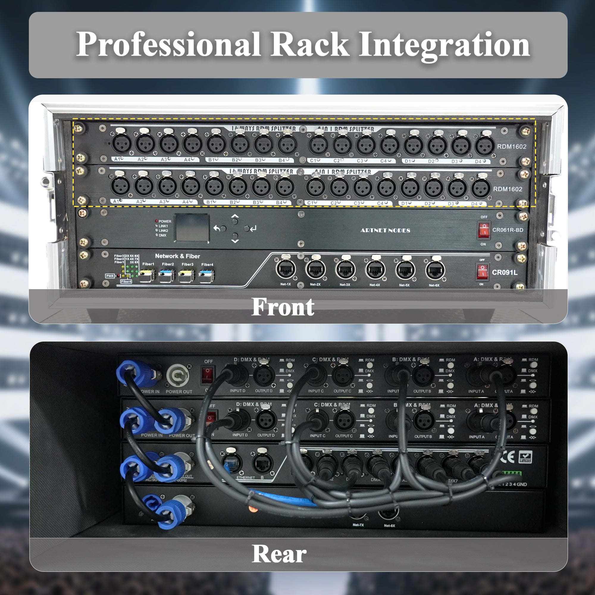 Pknight  16-Channel DMX & RDM Signal Splitter, Optically Isolated DMX Distributor with RDM Switch, Termination & LED Indicators RDM1602