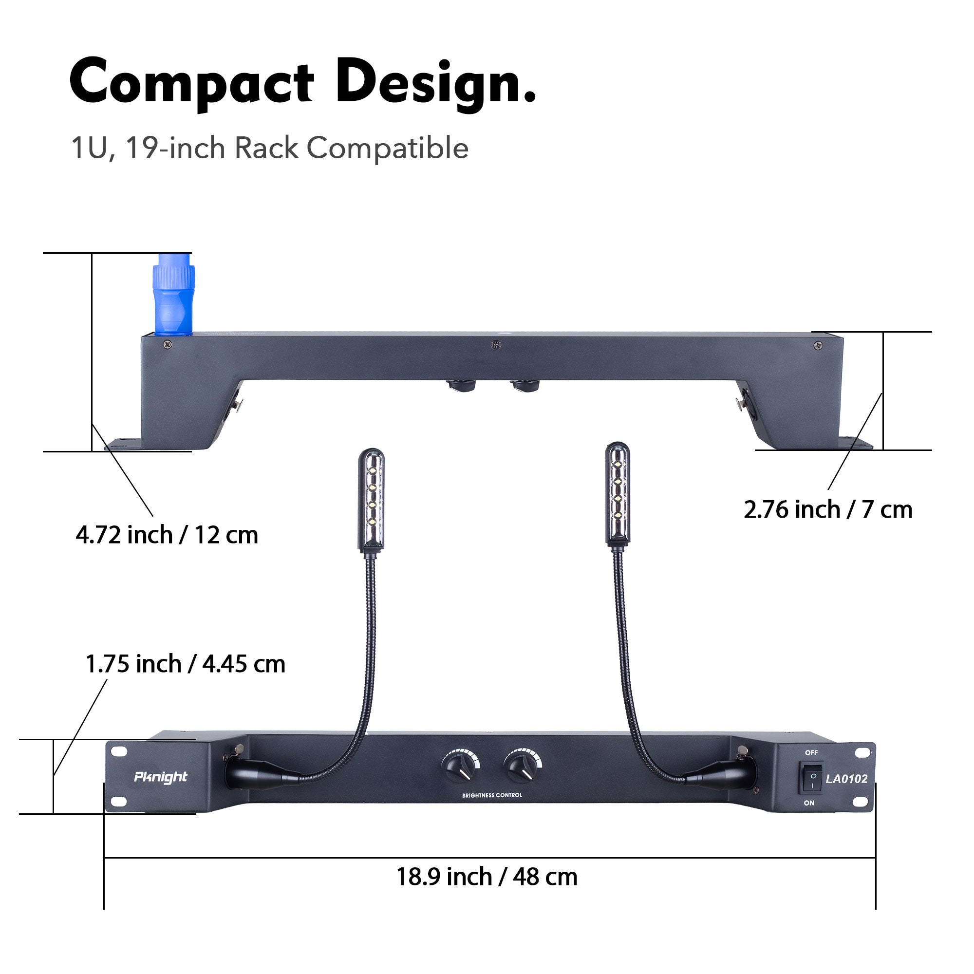 Pknight Rack-Mountable Gooseneck LED light rack light two dimmable led