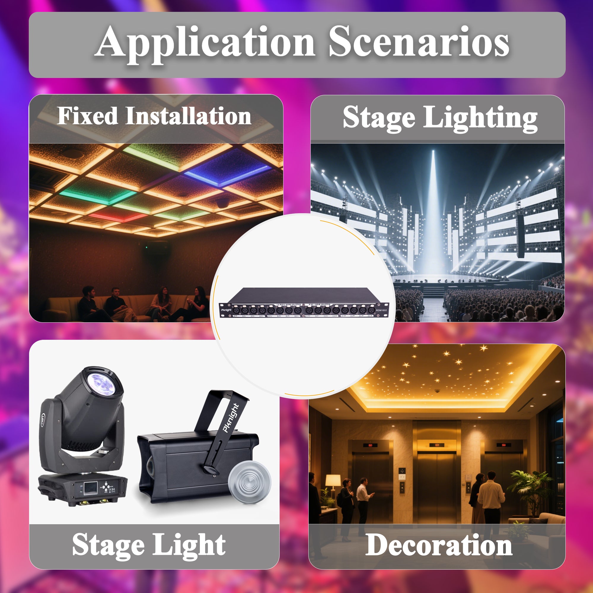 Pknight  16-Channel DMX & RDM Signal Splitter, Optically Isolated DMX Distributor with RDM Switch, Termination & LED Indicators RDM1602