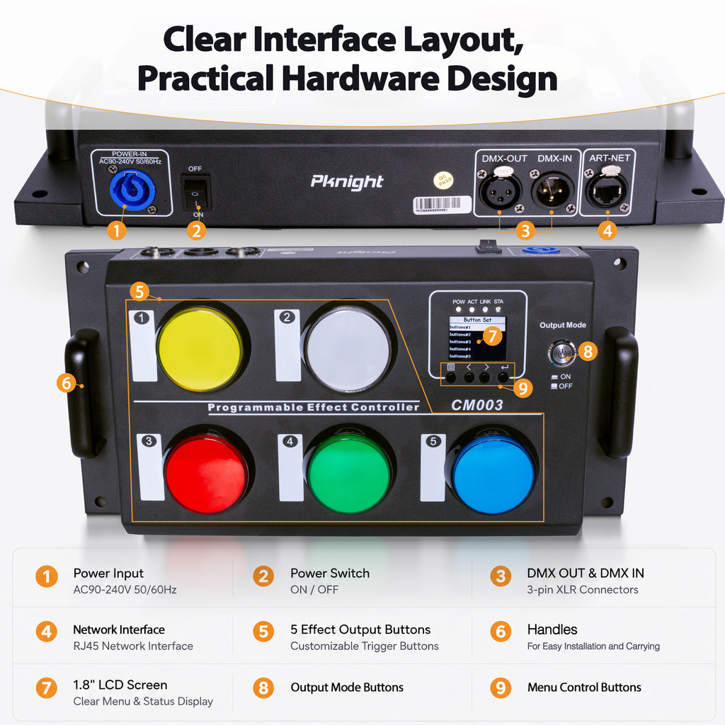 DMX Scene Recorder Button Controller, 5-Button Lighting Cue Controller