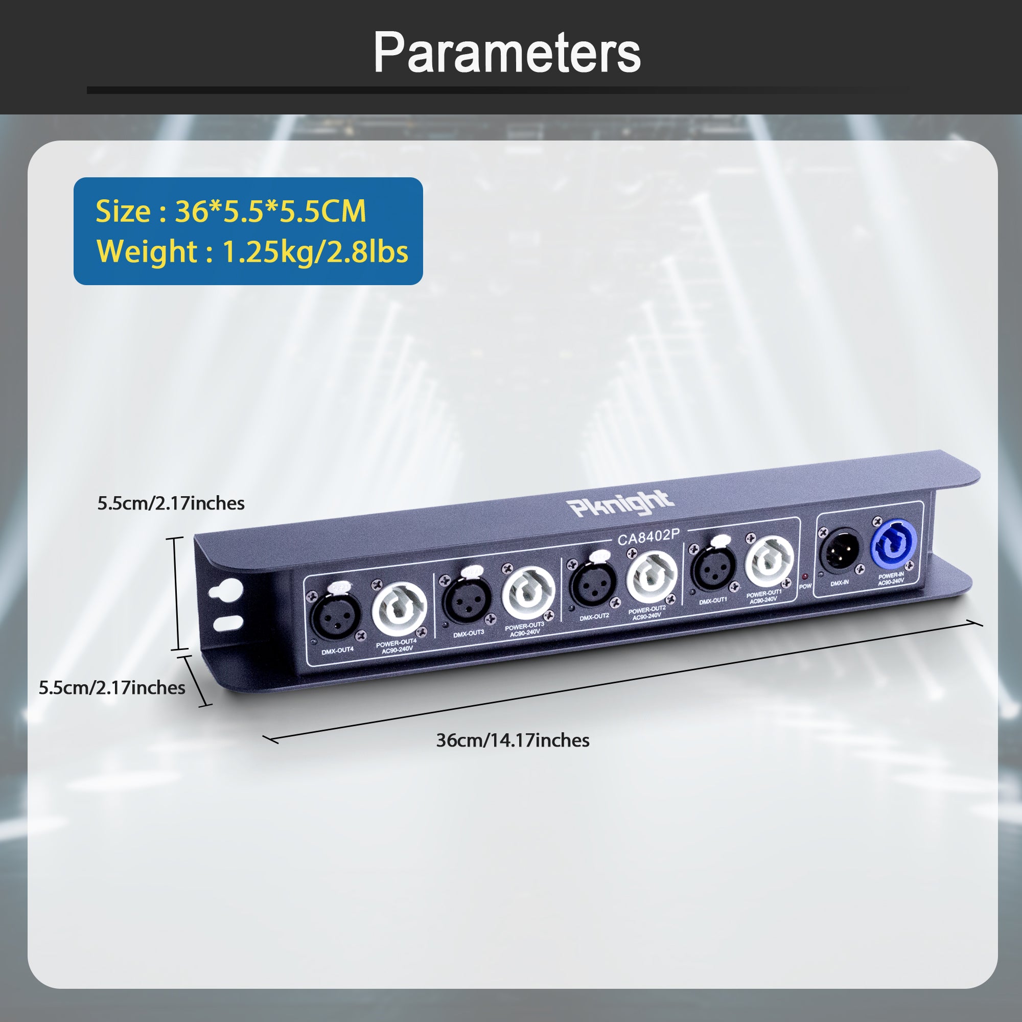 Pknight DMX512 Splitter Amplifier, 1 In 4 Out, with 4× PowerCON Lockin