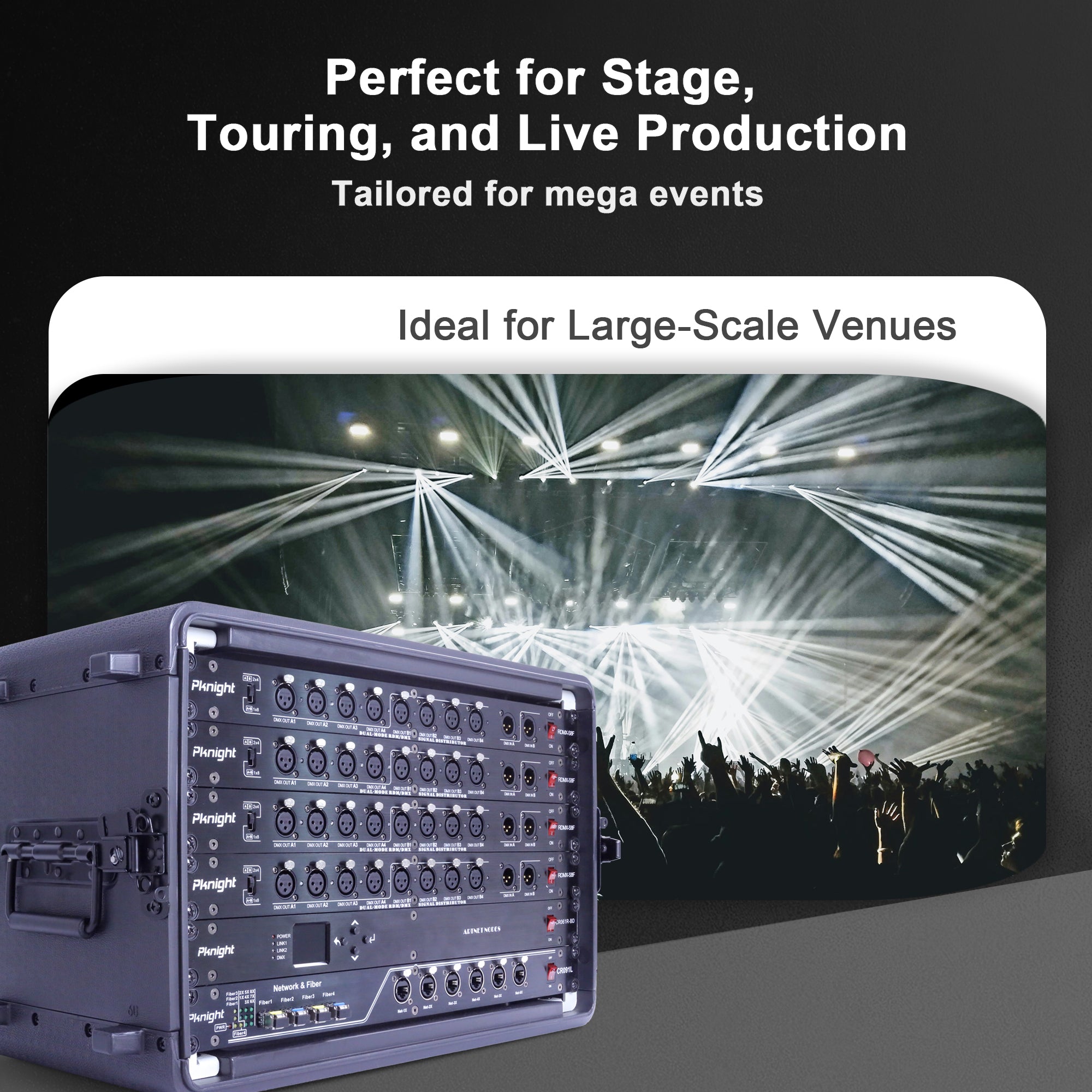 Pknight 19″ Rackmount Lighting and Network System,All in One Touring Rack with 4 RDM Splitters,ArtNet Controller and 12 Port Gigabit Fiber Switch,Professional Flight Case for Stage Lighting