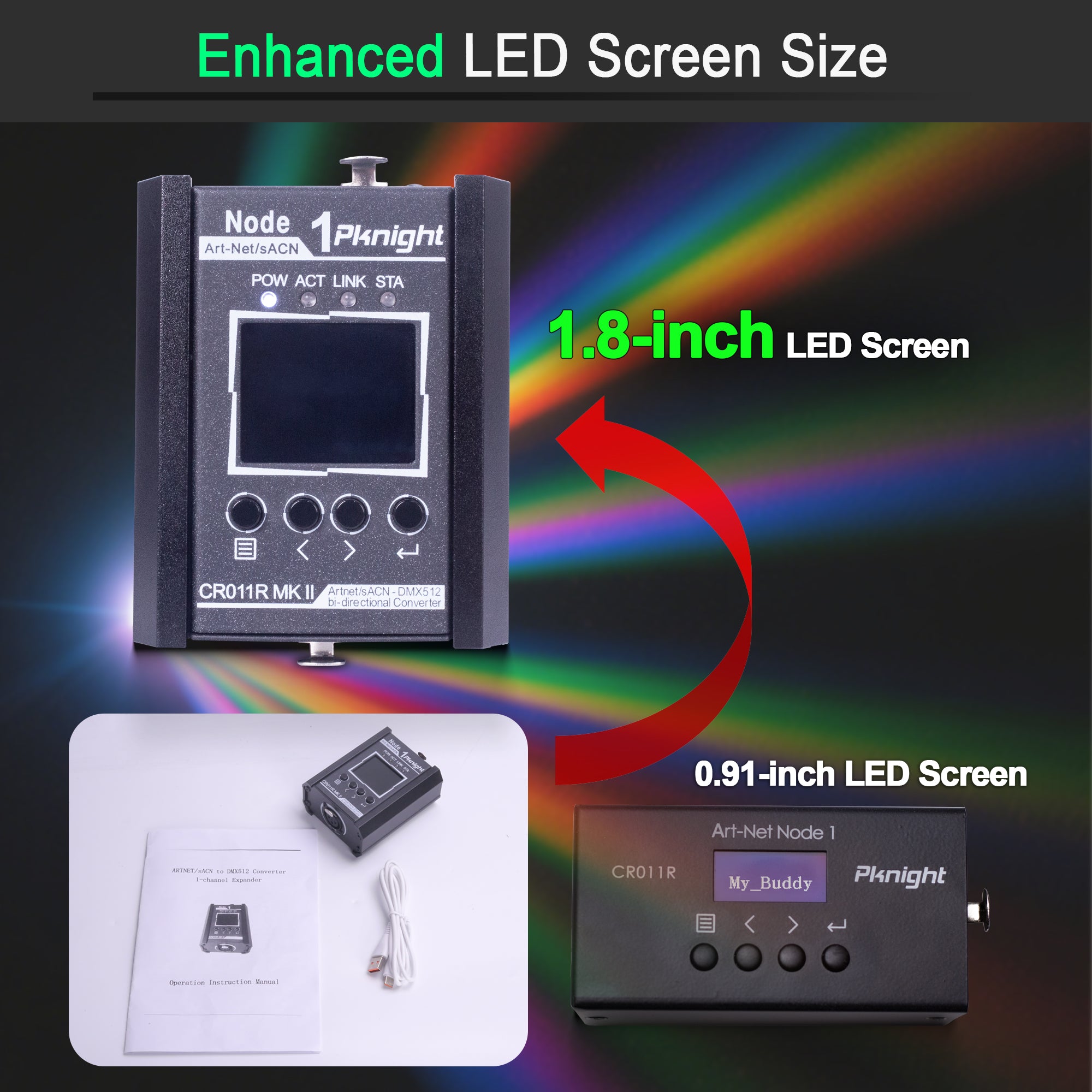 Pknight 1-Port Bi-Directional Art-Net/sACN to DMX512 Converter, a Compact Node with LED Display for Stage Lighting – CR011R MK II 3pin