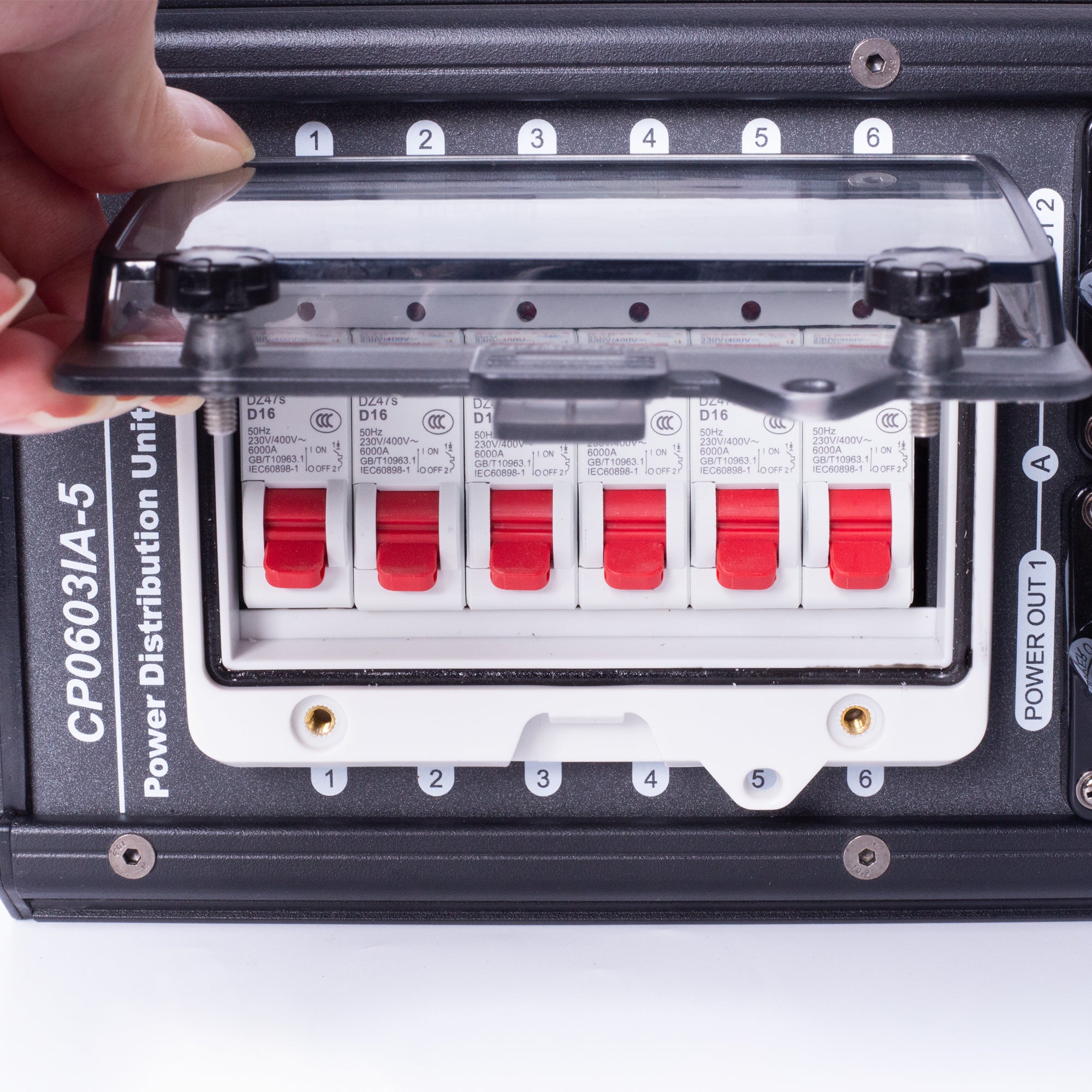 Pknight CP0603IA-5 Waterproof 6-Channel Stage Power Distribution Box, 5-Pin Three-Phase Power Input, 6 Power Output Sockets with Circuit Breakers, Outdoor Power Distro Unit for Stage Lighting and EventsPKnight