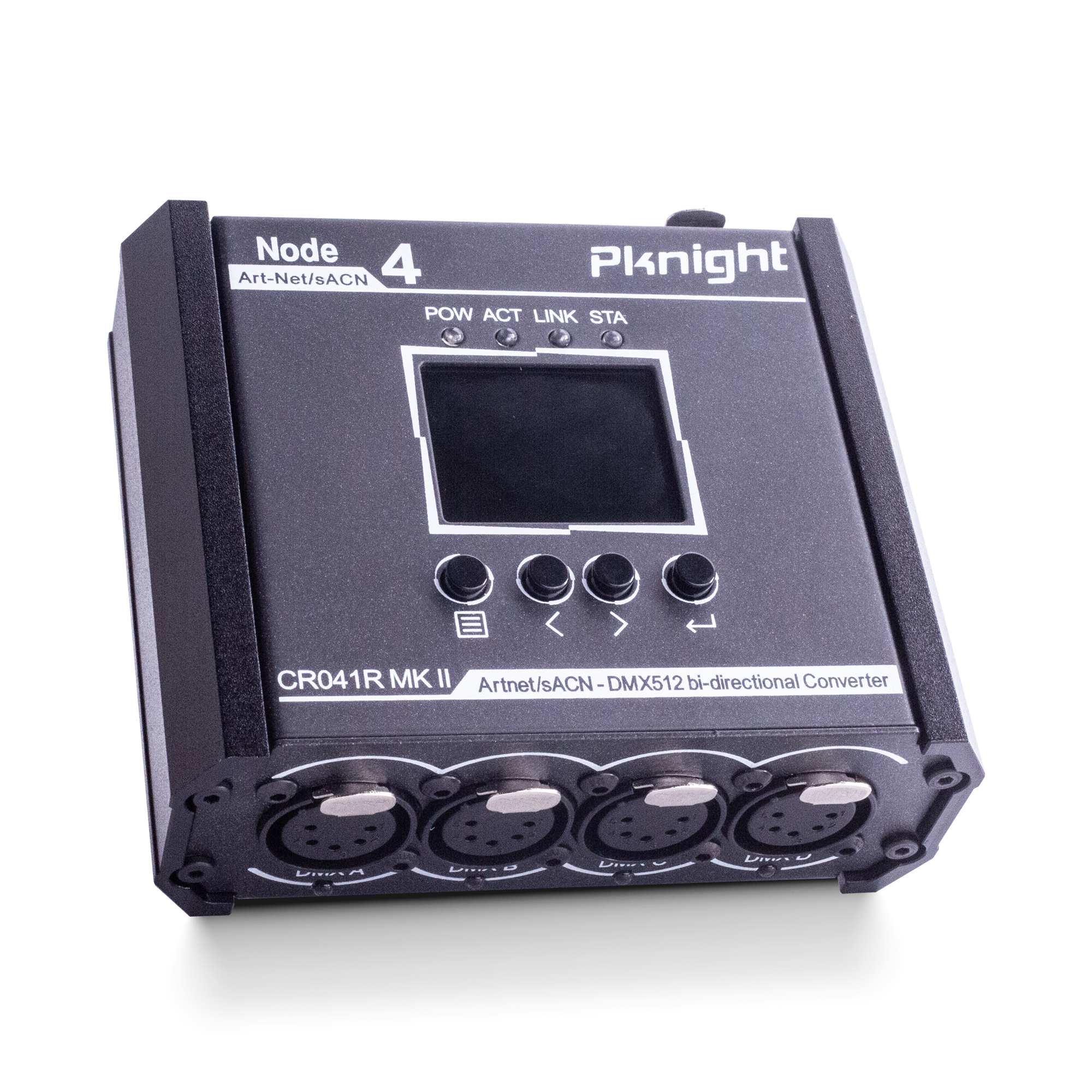 Pknight 4-Port Bi-Directional Art-Net/sACN to DMX512 Converter, a Compact Node with PowerCON, PoE & USB-C for Stage Lighting – CR041R MK II