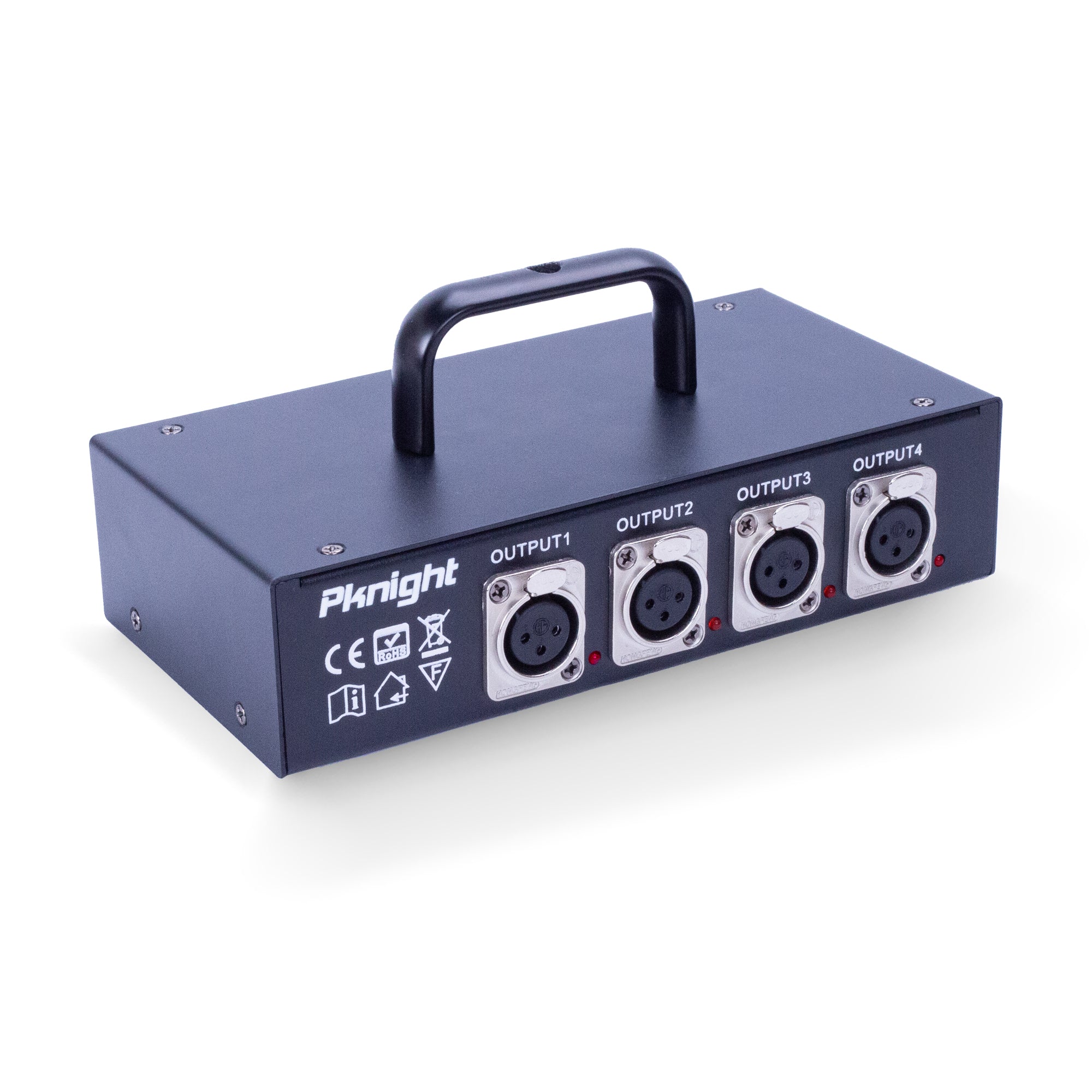 Pknight 4-Channel DMX512 Signal Splitter, Optically Isolated DMX Splitter 1 In/1 Thru/4 Out, DMX Distributor for Stage Lighting