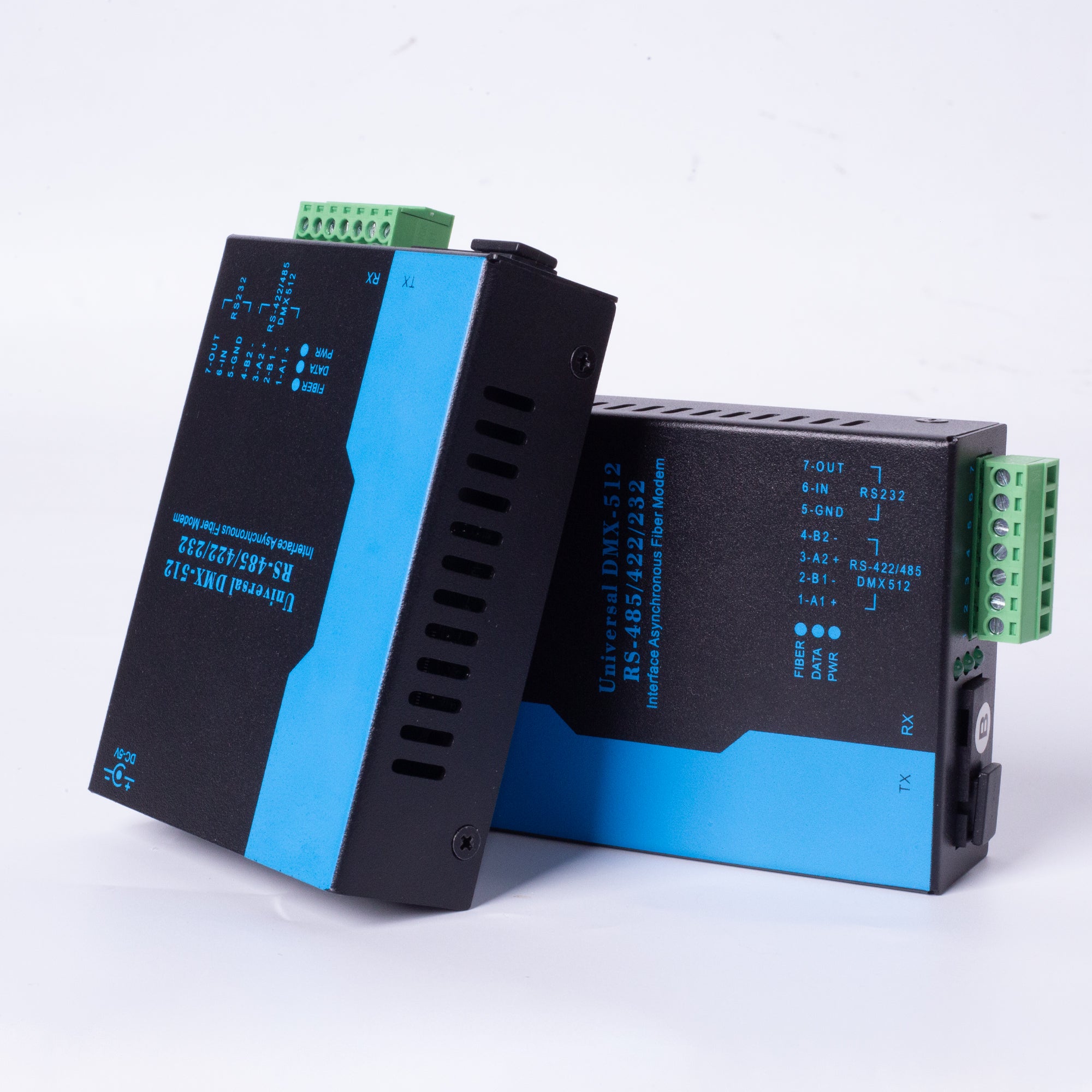 PKnight 2-Channel DMX512 Fiber Optic Extender Kit, Transmitter and Receiver Pair, 7-Pin Terminal Block, 1310nm Single/Multimode Fiber Converter for Stage Lighting Control