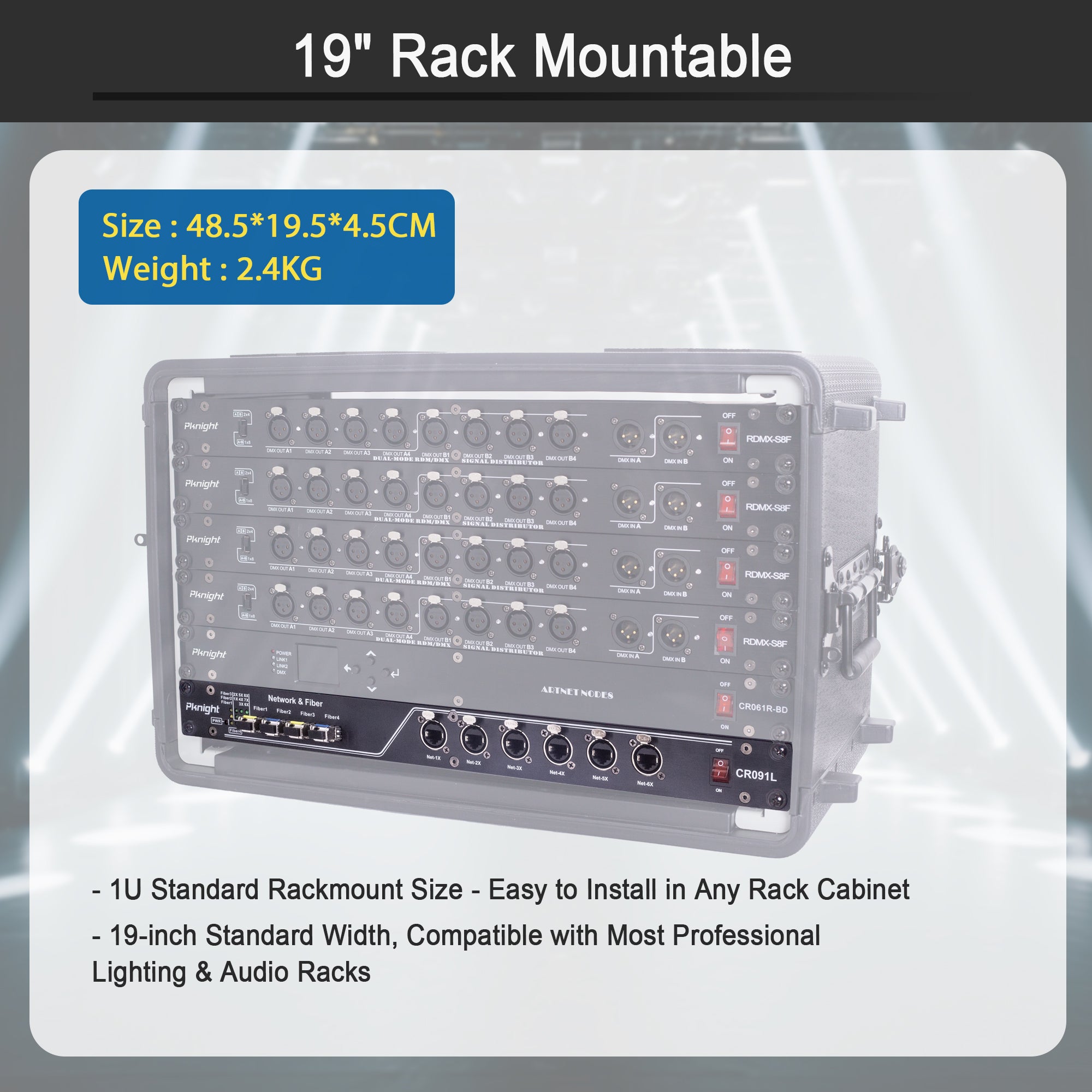 Pknight Gigabit Fiber Ethernet Switch , 12 Port Hybrid , 4 SFP + 8 RJ45 . Industrial Rackmount Network Hub for Stage Lighting CR091L