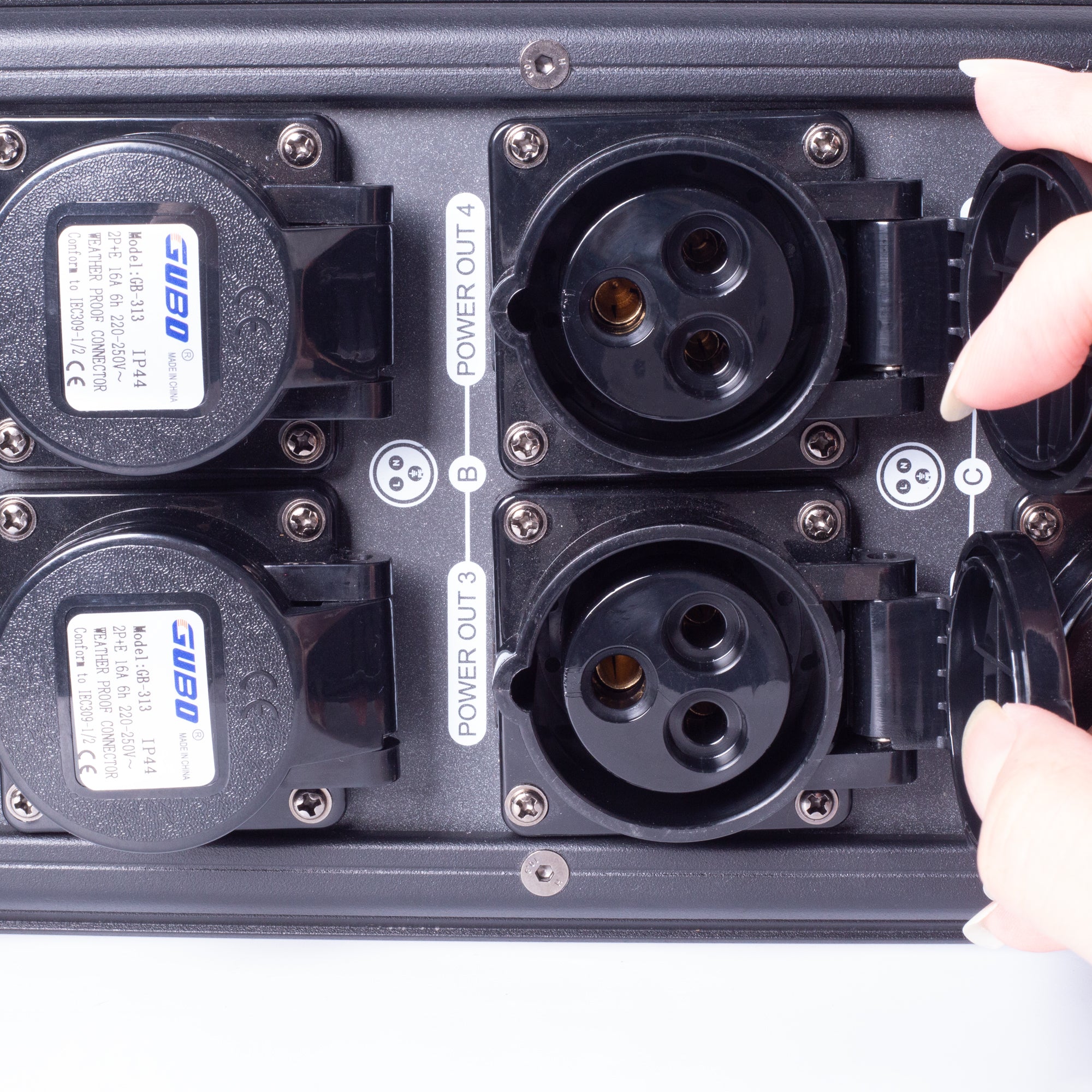 Pknight CP0603IA-5 Waterproof 6-Channel Stage Power Distribution Box, 5-Pin Three-Phase Power Input, 6 Power Output Sockets with Circuit Breakers, Outdoor Power Distro Unit for Stage Lighting and EventsPKnight