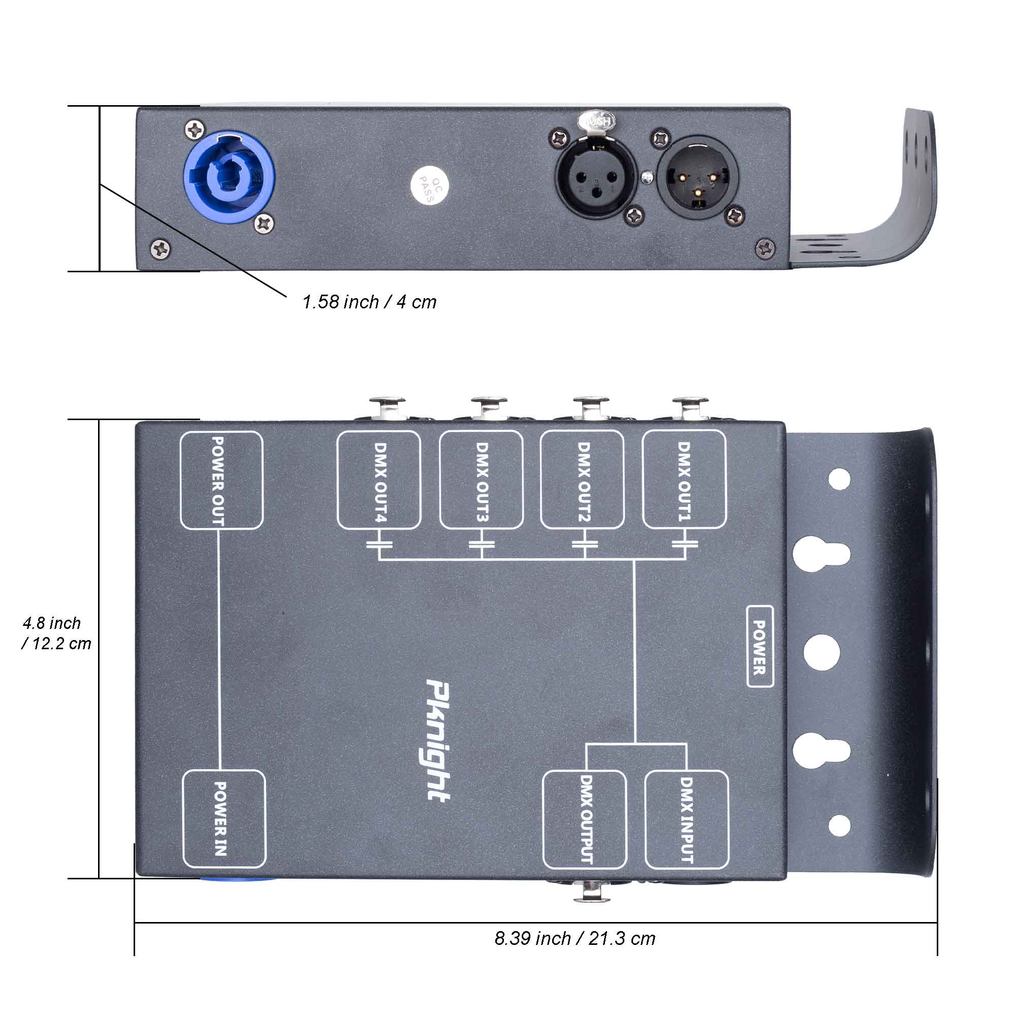 Pknight 4-Channel DMX Signal Splitter with Optical Isolation and PowerCON Linking Signal Amplifier Distributor for stage lighting