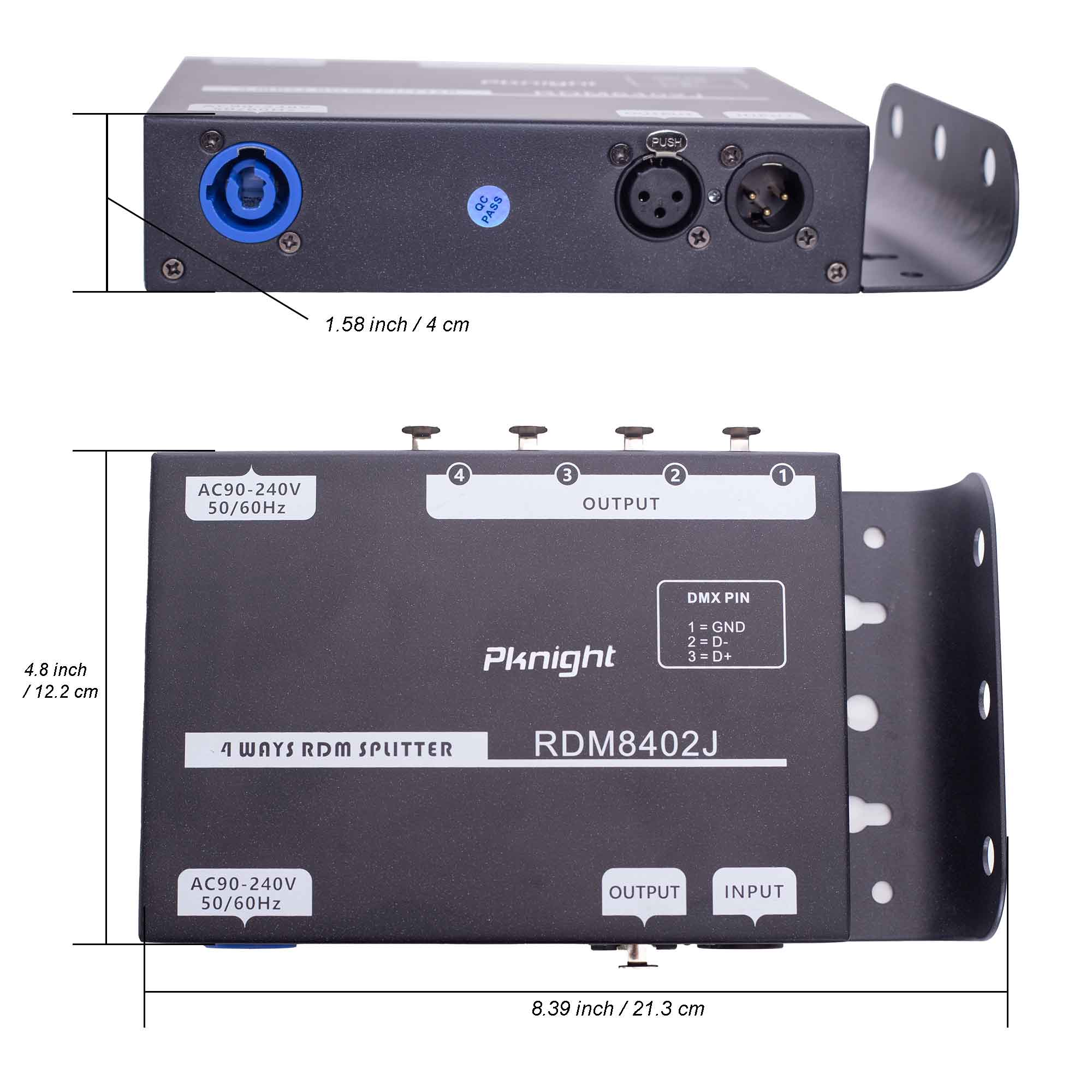 PKnight 4-Channel DMX and RDM Signal Splitter with Optical Isolation and PowerCON Linking Signal Amplifier Distributor for Stage Lighting