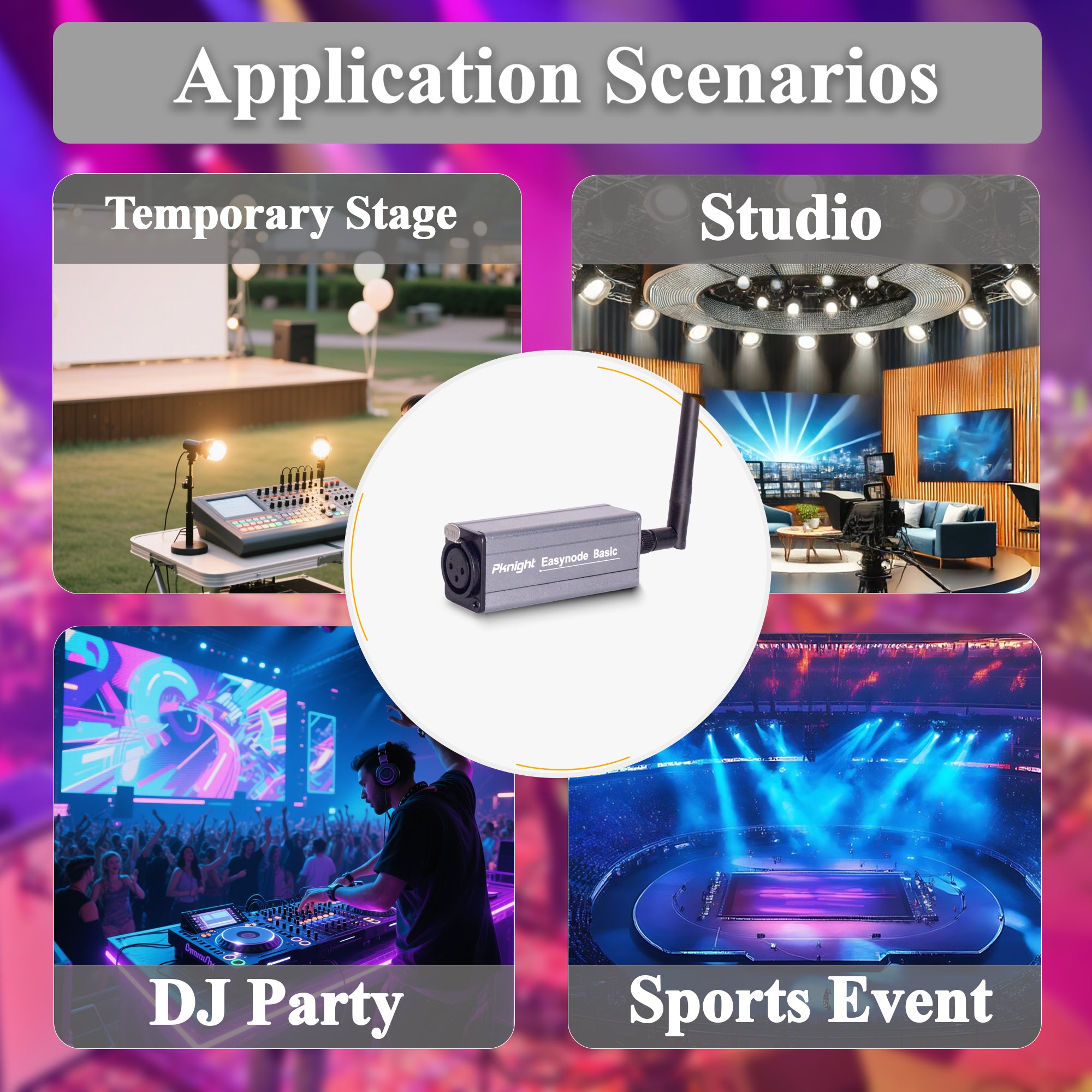 Pknight 2.4G Wireless DMX Controller,Compact Transceiver with Wi-Fi/Bluetooth Connectivity, Supports Artnet & sACN,Easynode Basic