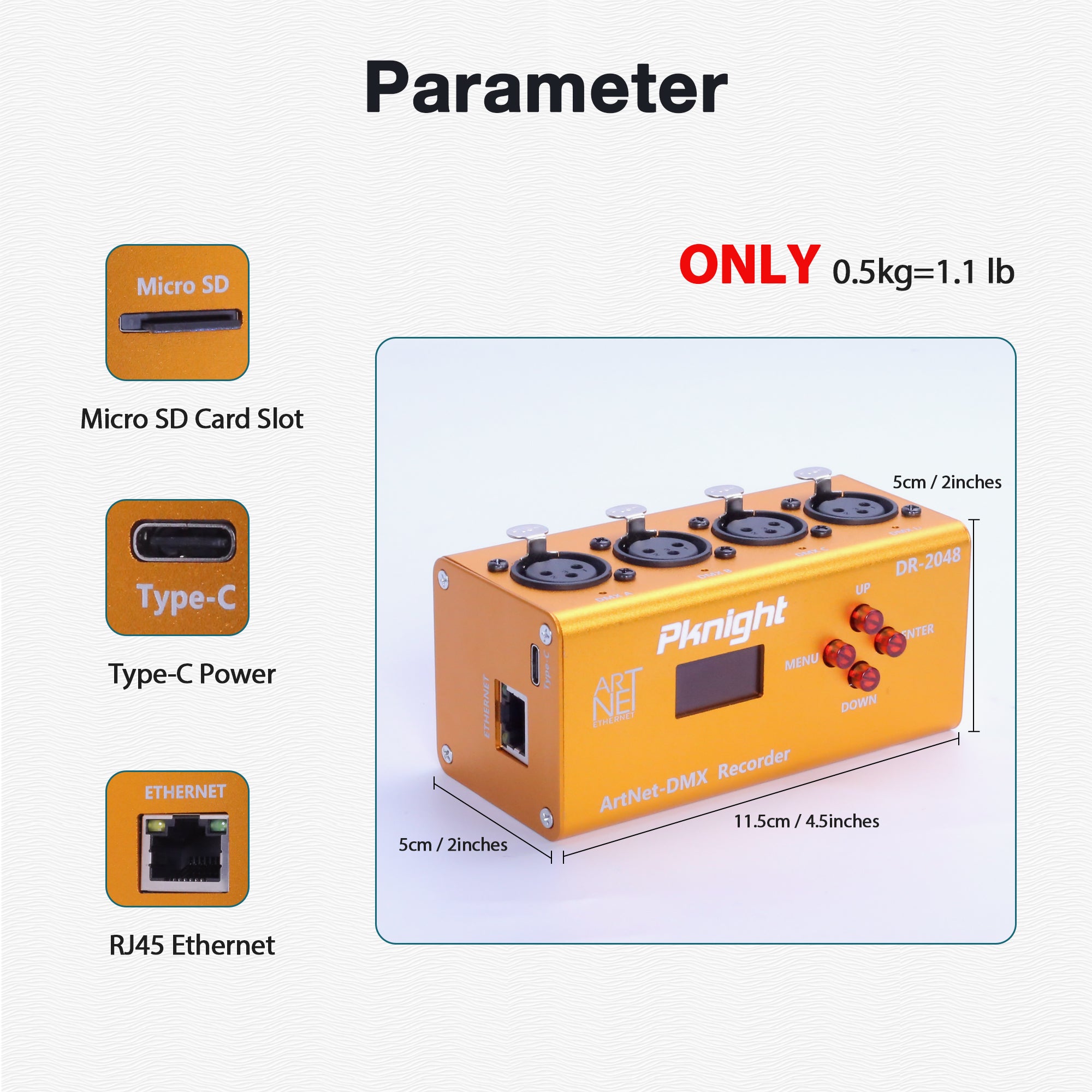 Pknight Art-Net DMX Recorder/Player, 4 Universes (2048 Ch), Standalone microSD Playback, RDM-Ready 4-Port Node