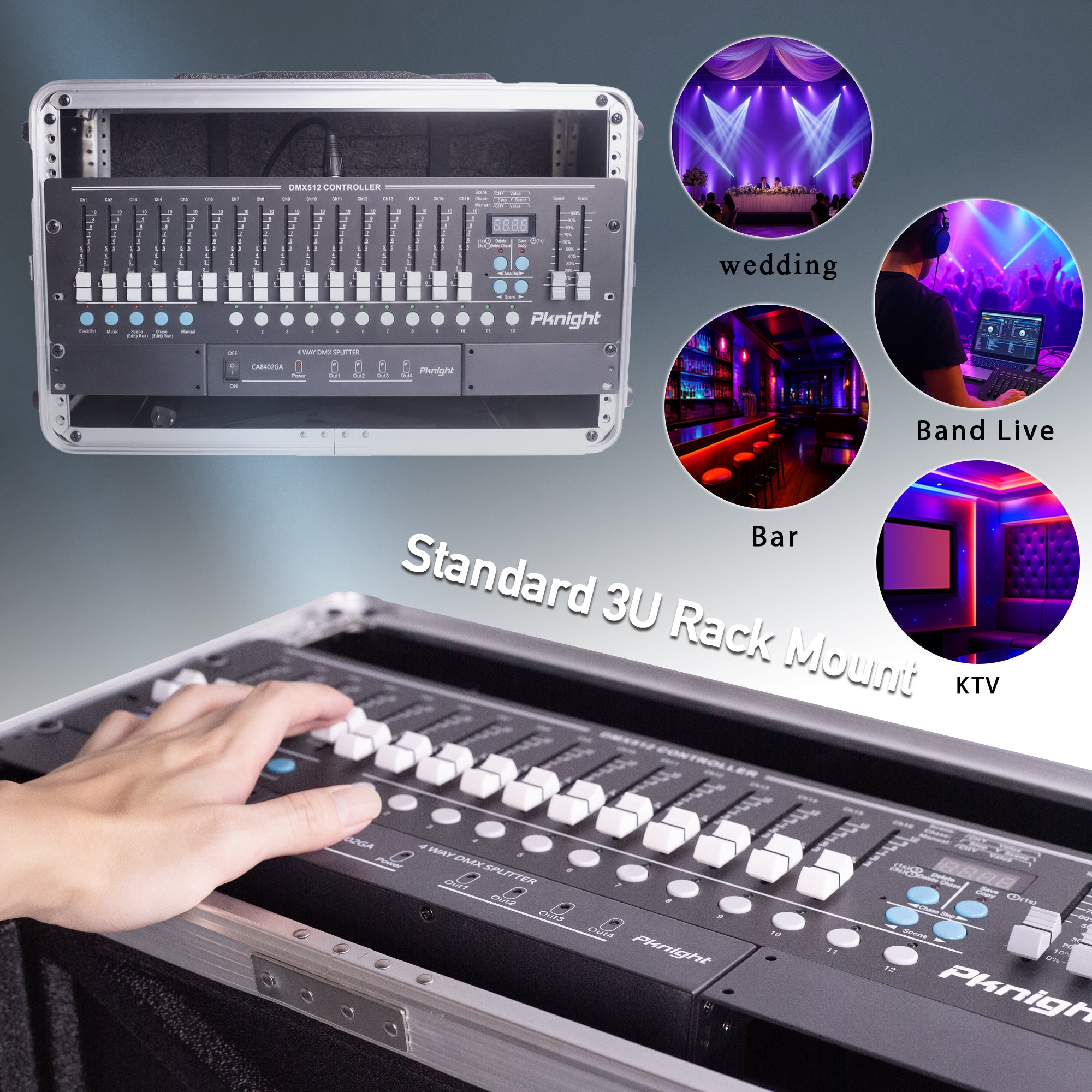 PKnight 16-Fader DMX Controller with 192-Channel Output Support, Designed for DJs, KTV, and Stage Lighting