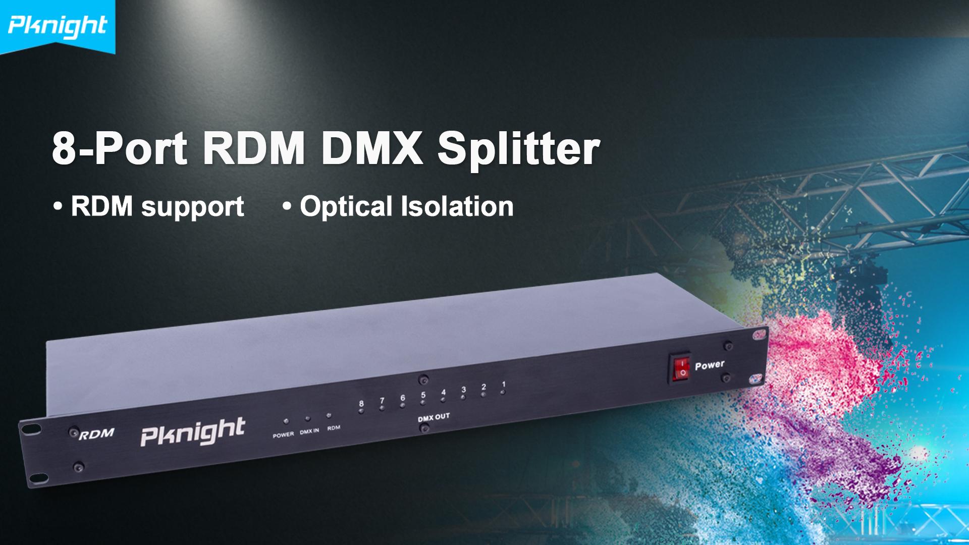 Pknight 8ch DMX & RDM Splitter, DMX512 Signal Distributor with Optical Isolation, Signal Amplifier for Stage Lighting
