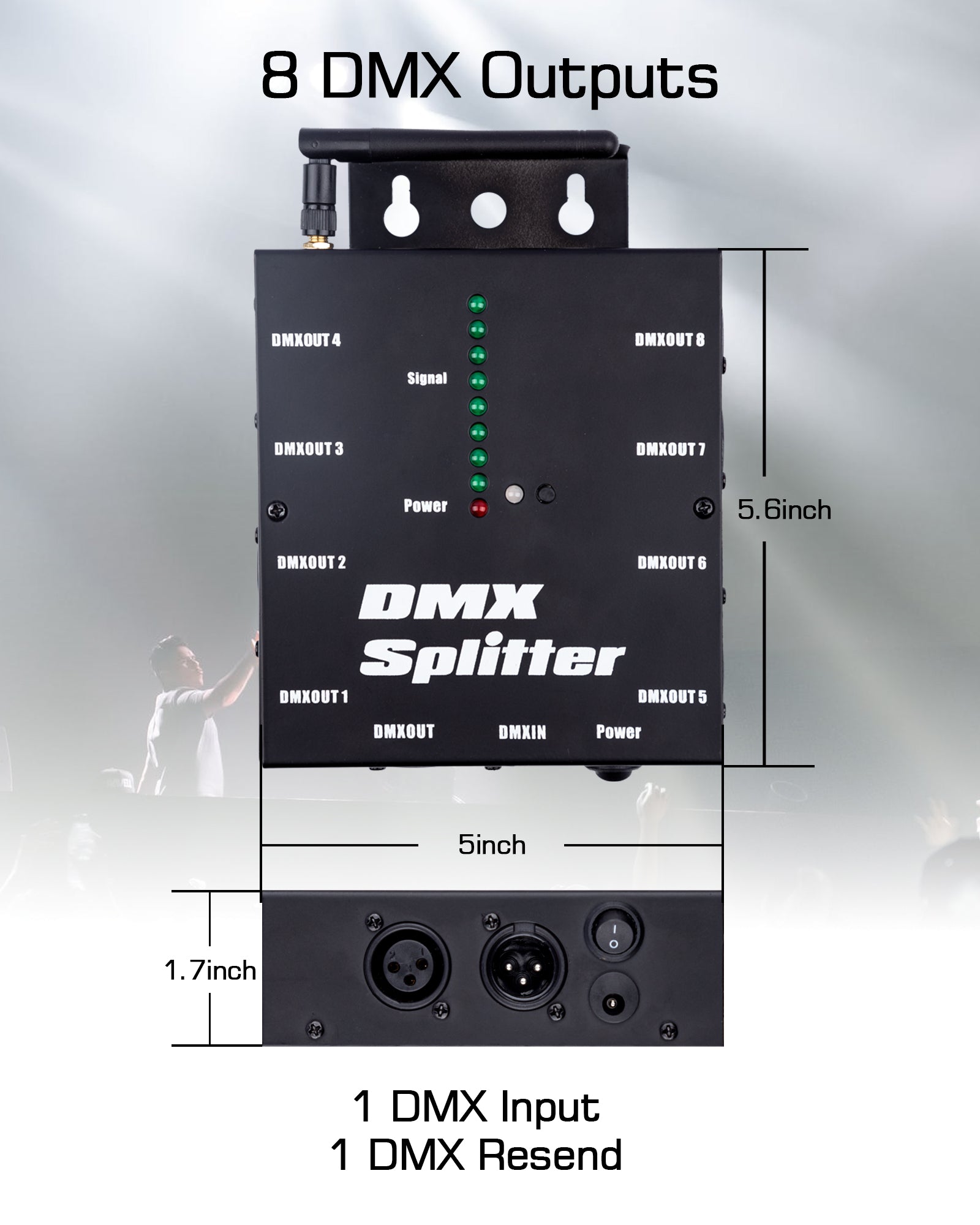 Pknight 8-Way Isolated DMX Splitter Amplifier Distributor with 2.4g wireless Transmitter