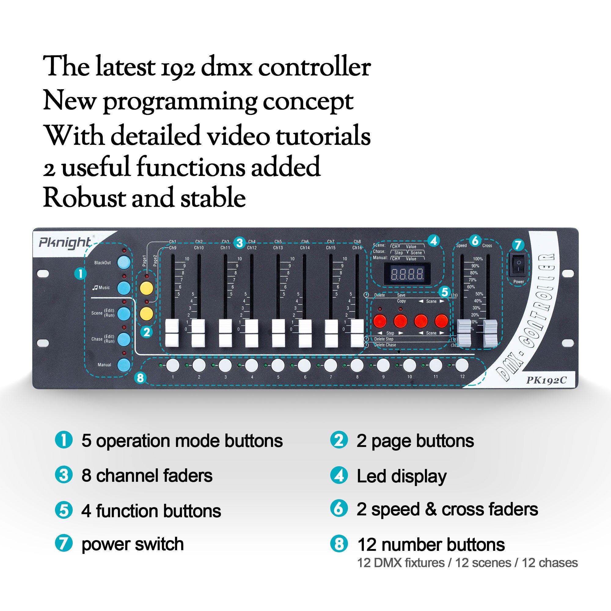 Pknight DMX Light Controller,192ch DMX Lighting Console,simple Lighting Board Controller For Stage Lights,dj Light And Ktv